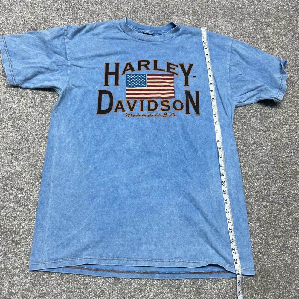 Vtg Harley Davidson Shirt Mens Large Blue Acid Wash Michigan Flag 90s 1998 Bike - Picture 2 of 7